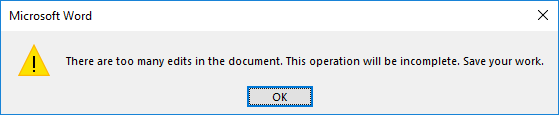 There are too many edits in the document
