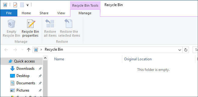 Recycle bin empty