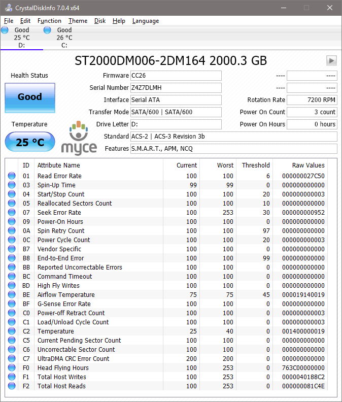 Seagate Barracuda Crystal Disk Info