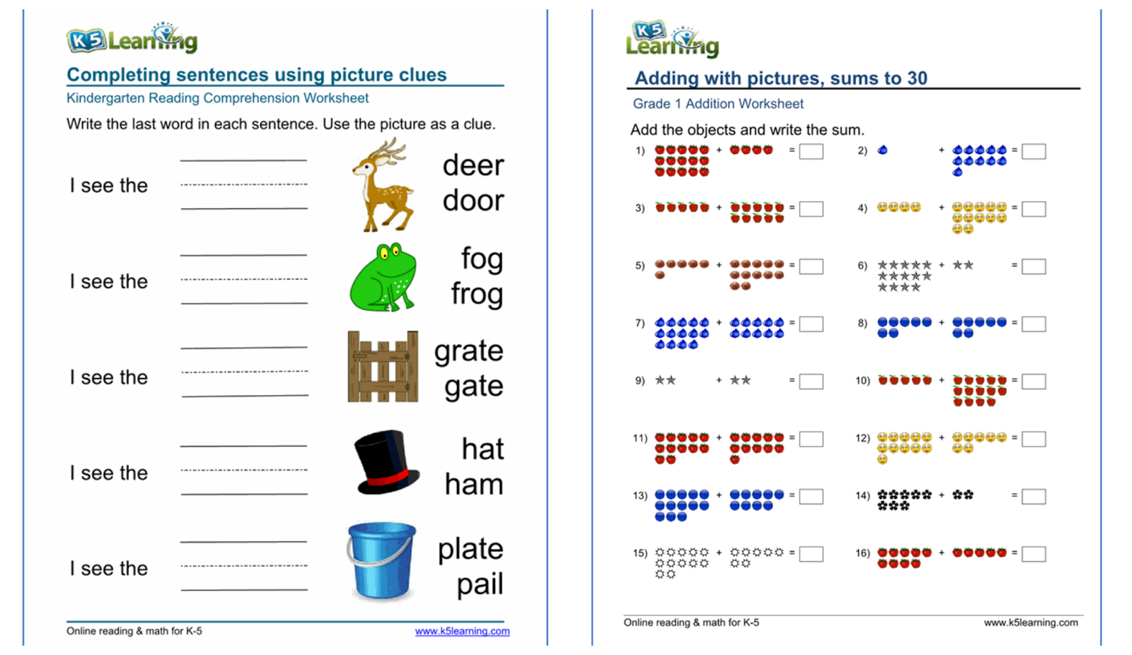 get free online kids lessons and worksheets with k5